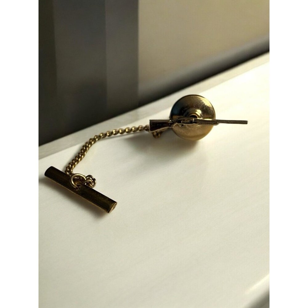 Vintage Lever Action Rifle Gun Tie‎ Bar Clip Clasp Gold Tone Lapel Tiny Hunting